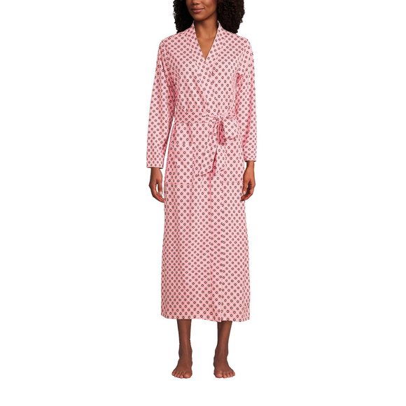 Lands' End Women's Supima Cotton Long Robe Light Pink Blush polka dot Size XS - Picture 2 of 5